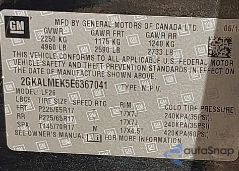 2014 GMC Terrain Sle z USA, uszkodzony, nr VIN 2GKALMEK5E6367041